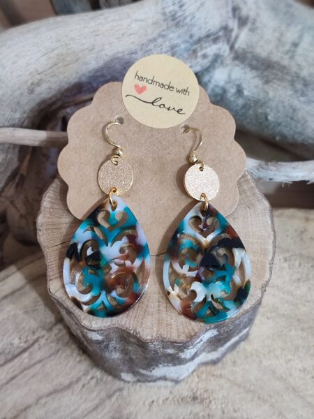 Boucles d'oreilles acier inox et résine 💙🤎 réf.B1265