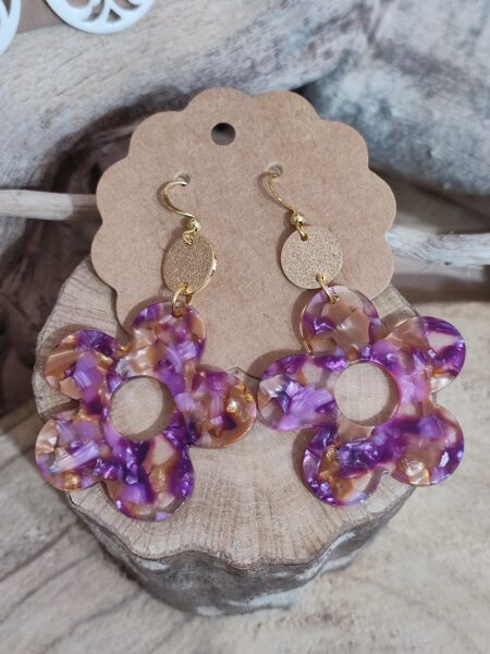 Boucles d'oreilles en acier inox et résine 💜🩷 réf.B466