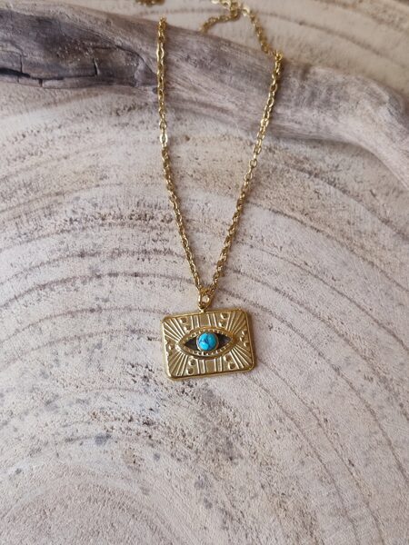 Collier en acier inoxydable doré et son pendentif oeil 🩵 réf.C1315
