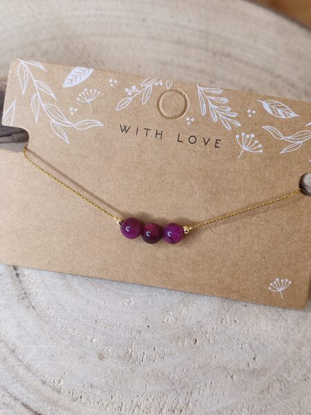 Bracelet acier inoxydable et perles œil de tigre rose 🩷 réf.B1313