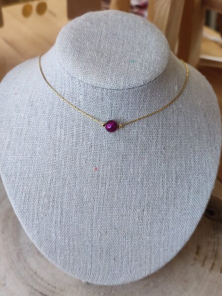 Collier en acier inox doré et sa perle d'œil de tigre rose 🩷 réf.C1314