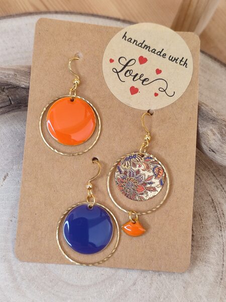 Trio boucles d'oreilles en acier inox/laiton et sequin fleuri 🧡 réf.T1310