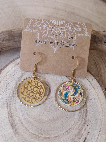 Boucles d'oreilles acier inox/laiton et sequins fleuris 🩷 réf.B1306