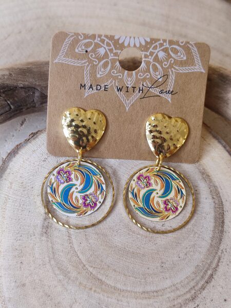 Boucles d'oreilles acier/laiton et sequins fleuris 🩷 réf.B1326