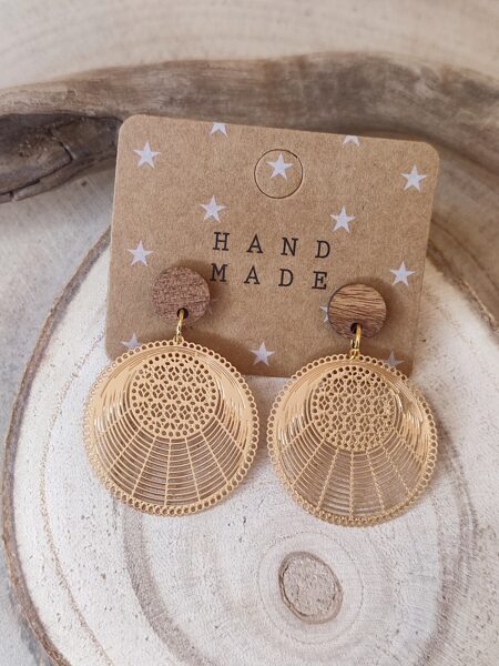 Boucles d'oreilles acier inox, bois et laiton 🤎 réf.B1346