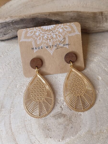 Boucles d'oreilles en acier inox, bois et laiton 🤎 réf.B1367