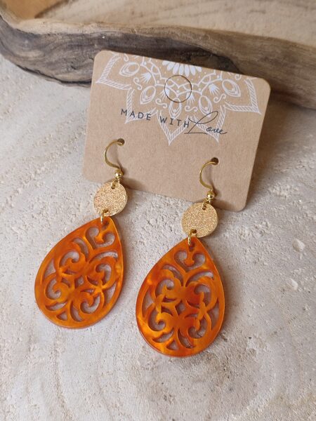 Boucles d'oreilles acier inox et résine 🧡 réf.B1374