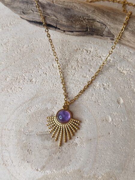 Collier acier inoxydable et perle d'améthyste 💜 réf.C1380