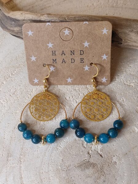 Boucles d'oreilles créoles et perles de jade 🩵💙 réf.B1381