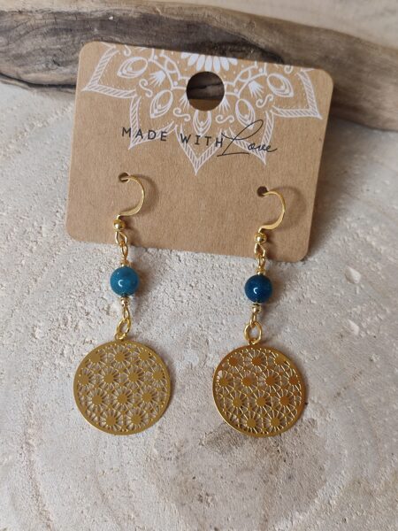 Boucles d'oreilles en acier inoxydable et perle de jade 💙 réf.B1382