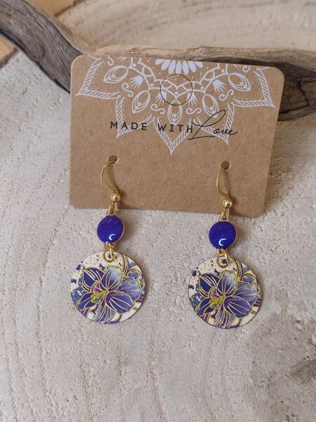 Boucles d'oreilles acier et sequins fleuris 💜 réf.B1388
