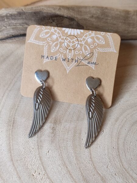 Boucles d'oreilles ailes d'ange acier inox argenté 🩶 réf.B1394🩶