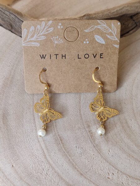 Boucles d'oreilles papillon 🦋 et perles de verre réf.B1277