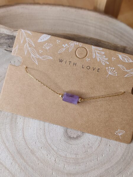 Bracelet acier inoxydable et sa perle d'améthyste 💜 ref.B1411
