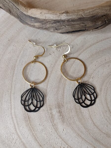 Boucles d'oreilles acier et métal peint noir 🖤 réf.B1427